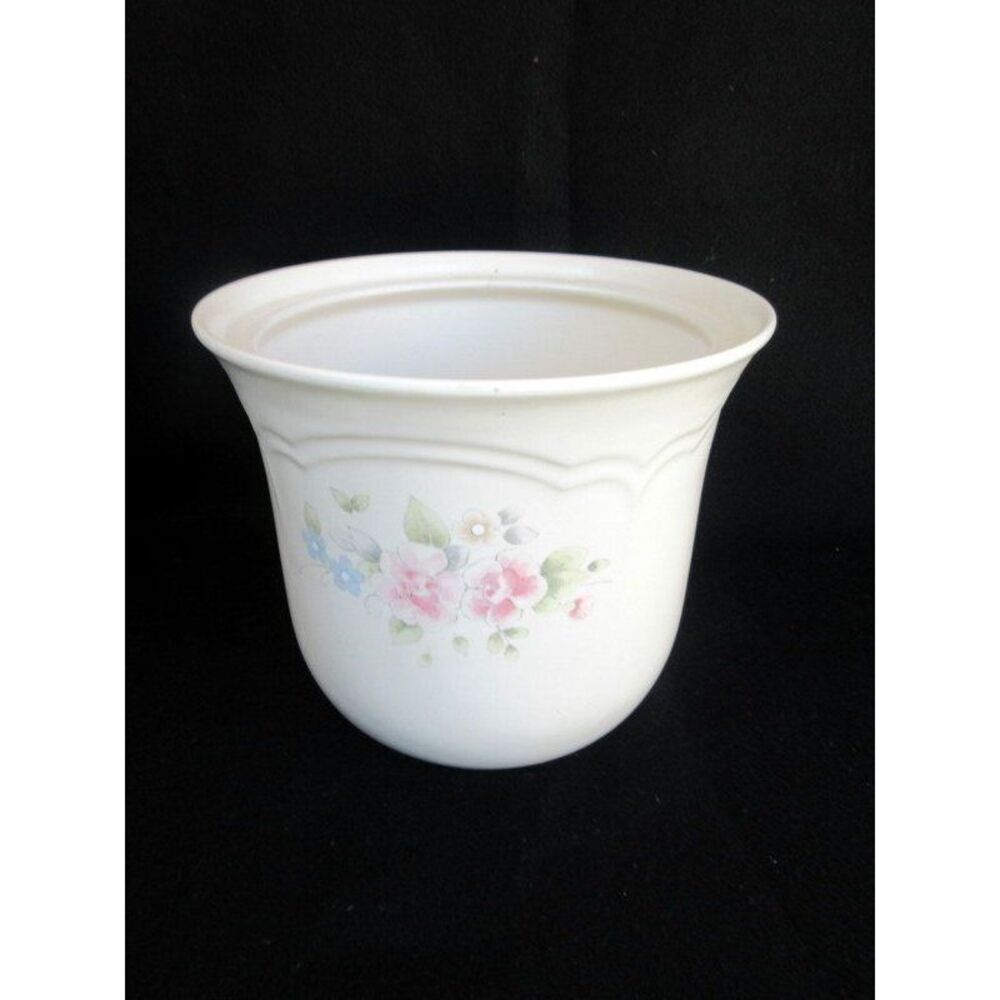 Pfaltzgraff Tea Rose 7 1/4" Canister (no lid) Pink Roses/Blue Flowers Scalloped